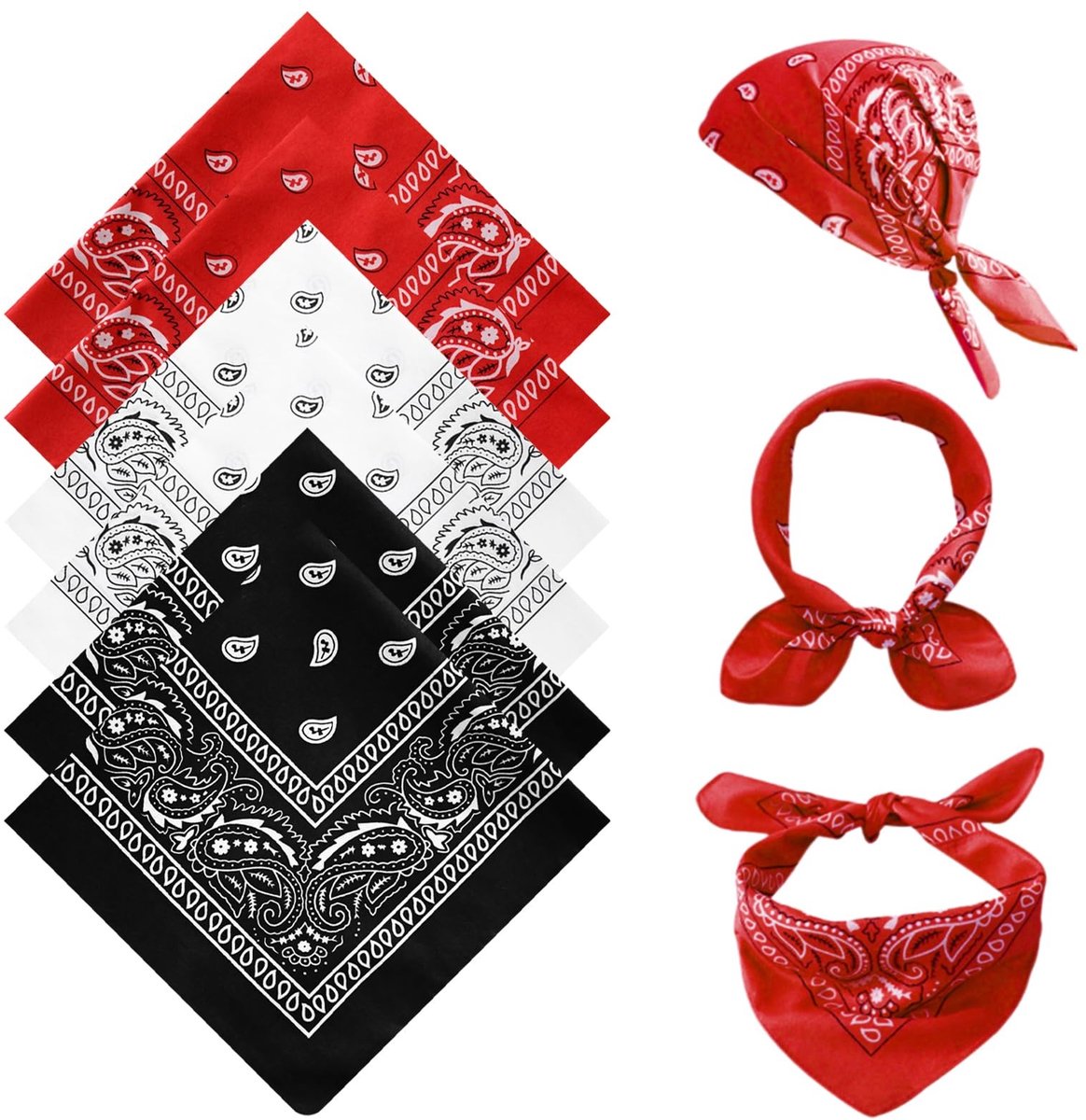 Dailygoods- Bandana 6 stuks - Hoofddoek voor mannen/vrouwen - Paisley print - Eén maat (54x54 cm) - Polyester - Stijlvol design