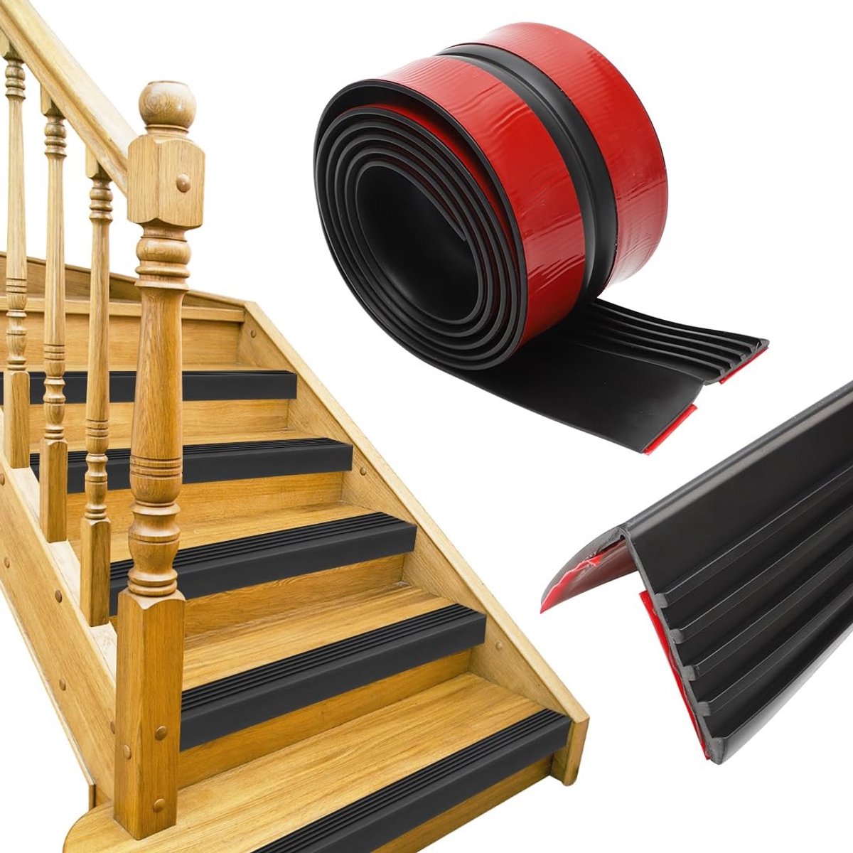 Dailygoods- Traprandprofiel Antislip - Zelfklevend - Bescherming tegen Vallen - Voor Binnen/Buiten - Zwart - Hoogwaardig Rubber - Trapneusprofiel