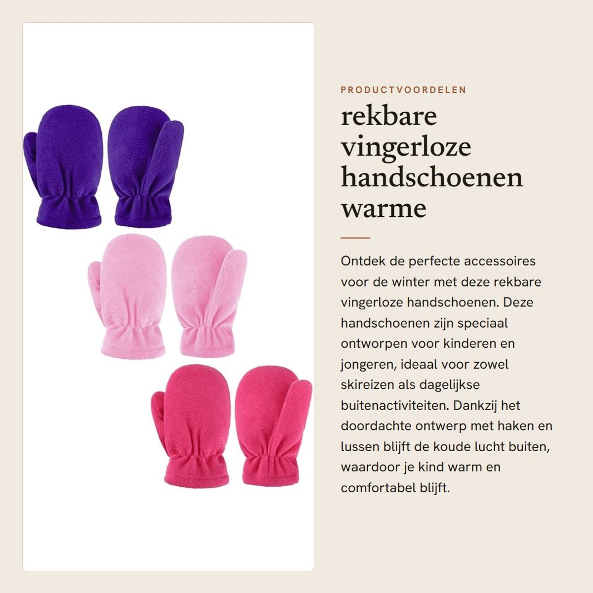 Dailygoods- Vingerloze Handschoenen - Waterdicht - Fleece - Kinderen - Skihandschoenen - Verstelbaar - Warm en winddicht