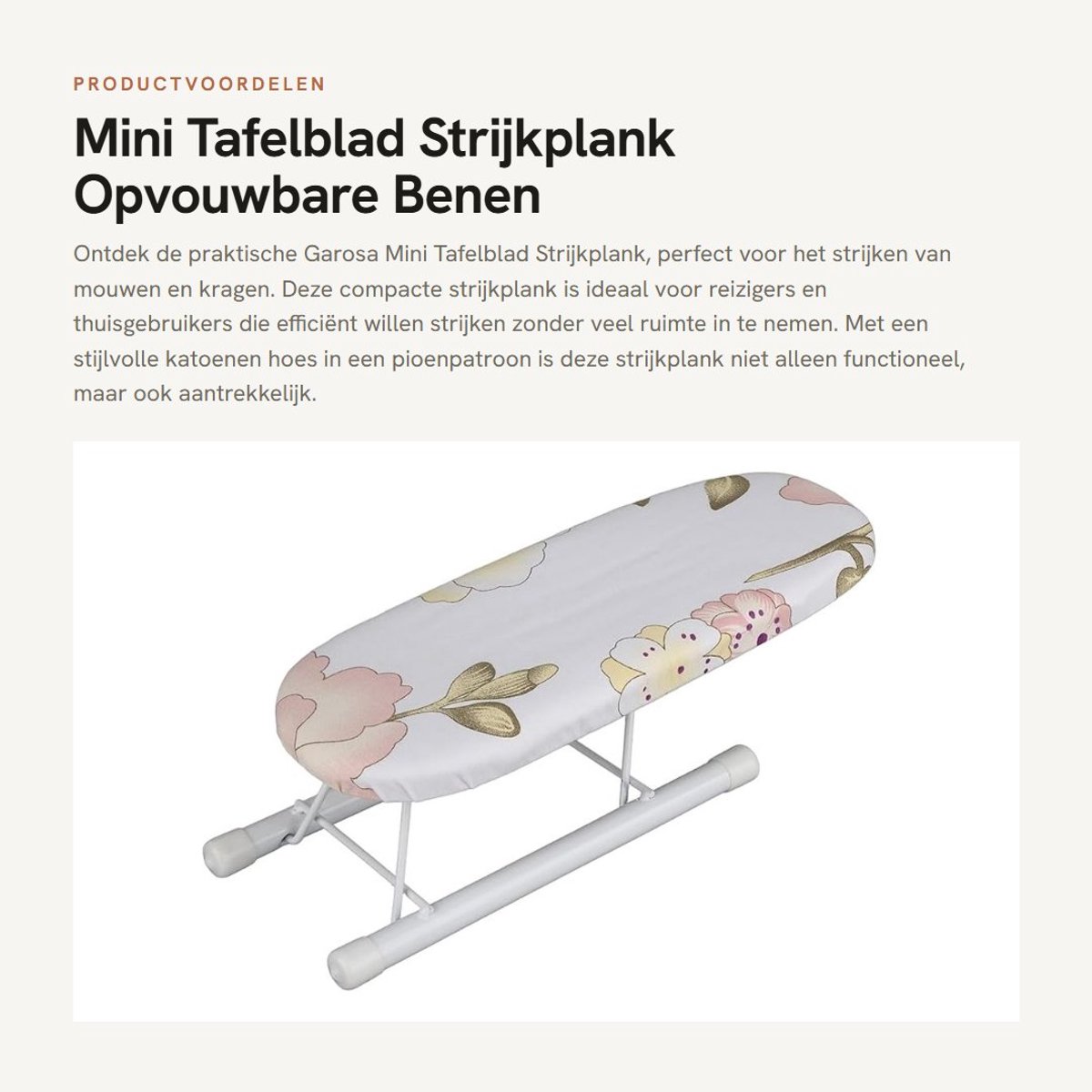 Dailygoods- Strijkplank Mini - Opvouwbare Benen - Katoenen Hoes - Antislip Voetafdekking - Afmetingen 2 x 1 cm - Afneembaar en Wasbaar - Strijktafel