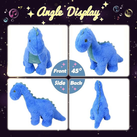 Dinosaurus Knuffel - Pluche Dinosaurus - Kinderen Slapen - Muziek en Licht - 40 cm - Blauw — afbeelding 2