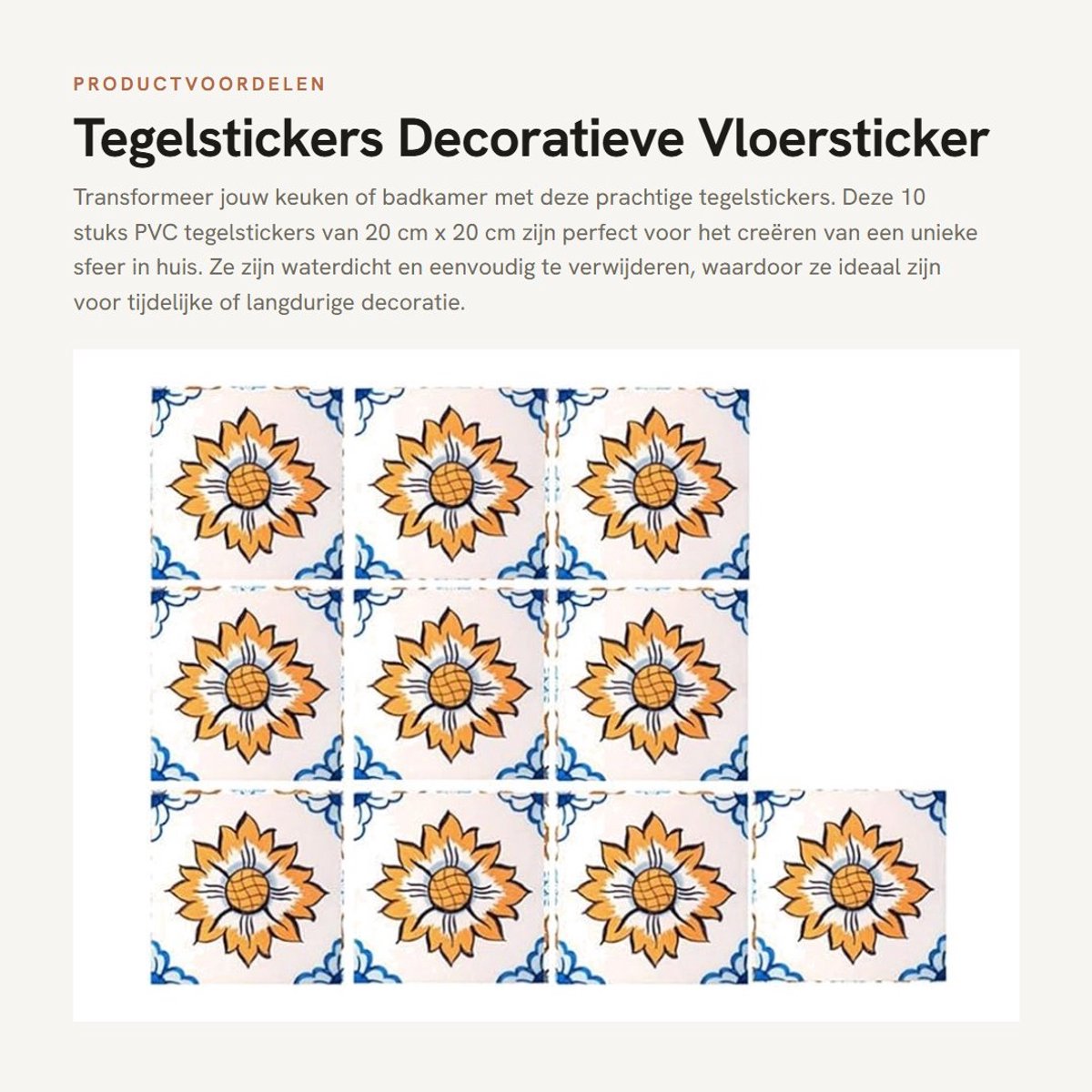Dailygoods- Tegelstickers 10 Stuks - 20 cm × 20 cm - Waterdicht - Verwijderbaar - PVC - Ideaal voor Keuken/Badkamer - Muursticker
