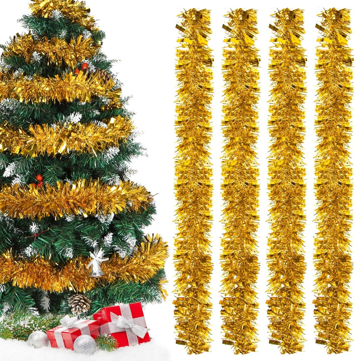 Dailygoods- Lametta Slinger - 4 Stuks - 8 m Kerstdecoratie - Metalen Strips - Duurzaam - Verstelbaar in Lengte - Glanzend - Kerstversiering