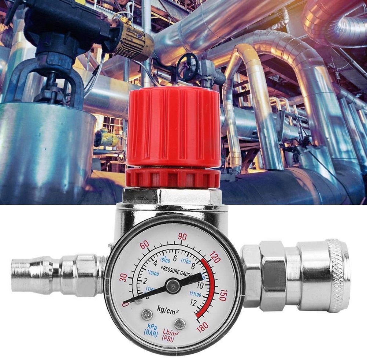 Dailygoods - Drukregelaar Schakelaar Regelklep - Luchtcompressor Accessoire - Inclusief manometer - Mannelijke/Vrouwelijke connector - Voor luchtdrukr...