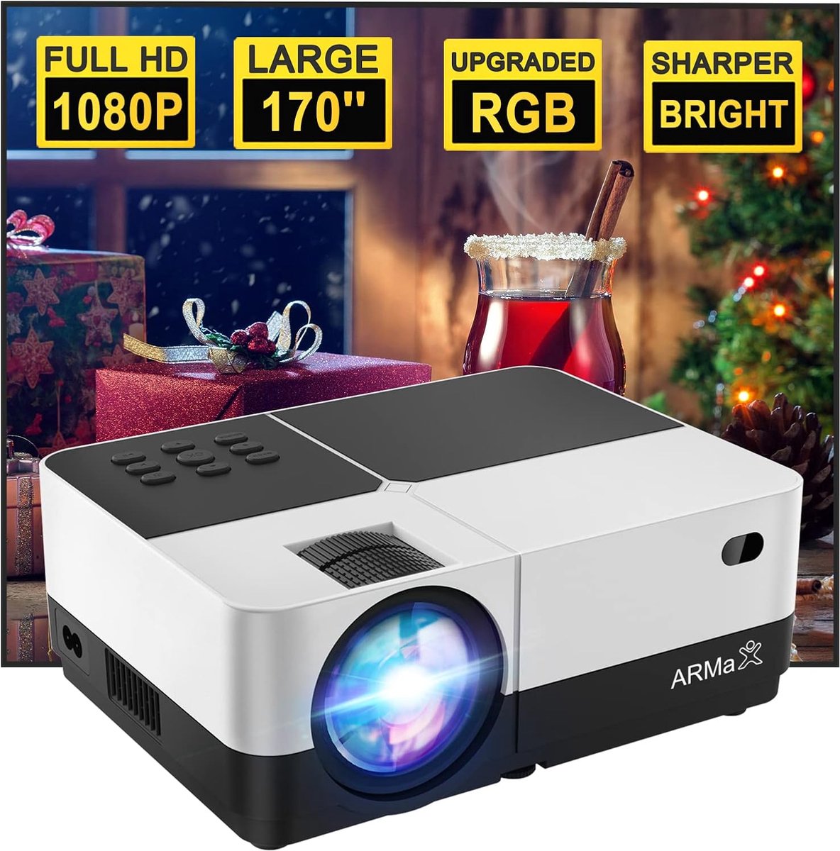 LED Projector - Thuisbioscoop Beamer - Film Avonden - Draagbaar Formaat - 170 Inch Scherm - Zwart