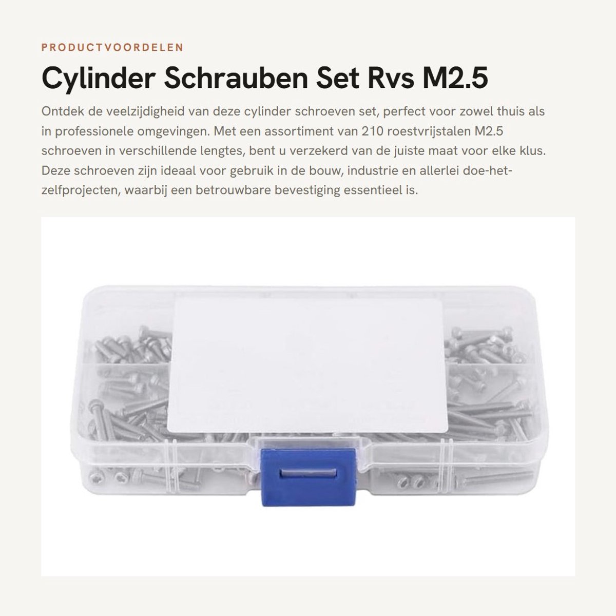 Dailygoods- Cilinderschroefassortiment 210 stuks - M2,5 x 6/8/12/16/20 mm - Inbusschroeven - RVS 304 - Corrosiebestendig - Voor industriële/bouwdoeleinden