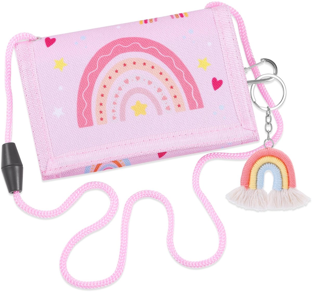 Dailygoods- Kinderportemonnee met Sleutelhanger - Kinderportemonnee voor Kinderen - Drie Deuren - Tienercadeau - Handige Opberghulp - Afmetingen 24 x 12 cm - Kinderspullen