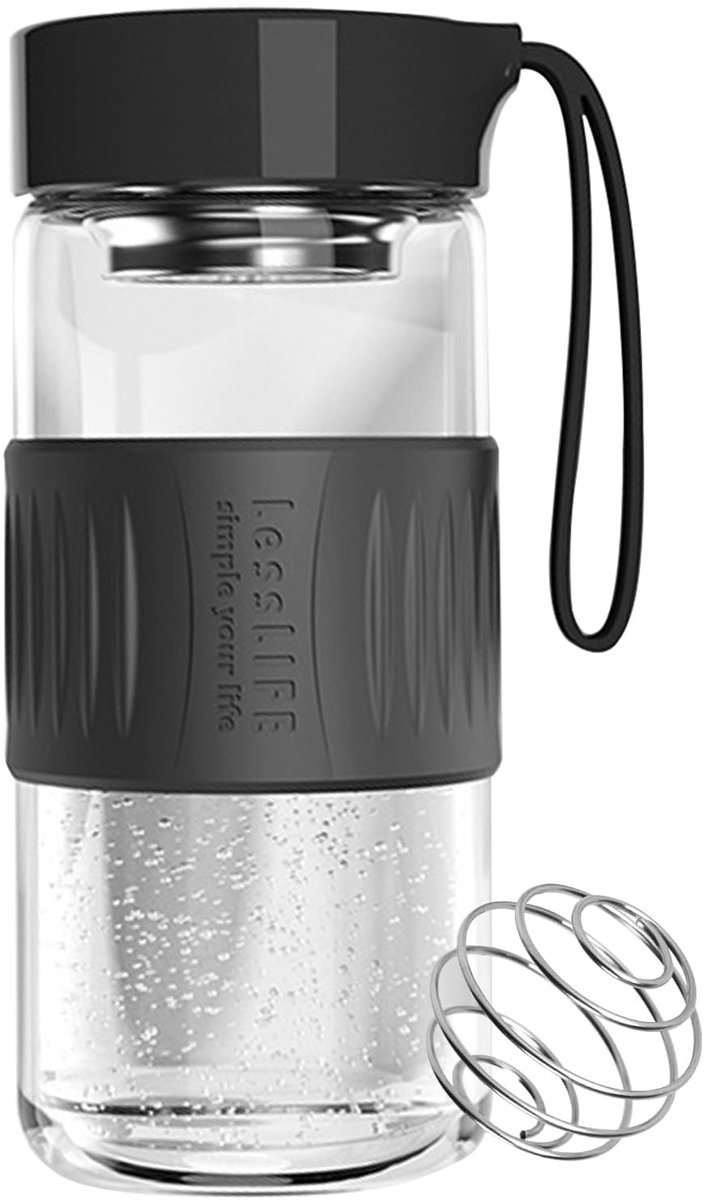 Dailygoods- Proteïne Shaker 480 ml - Geïntegreerd Zeefje - Roestvrijstalen Mengbal - BPA-vrij - Lekvrij - Antislip Siliconenhuls