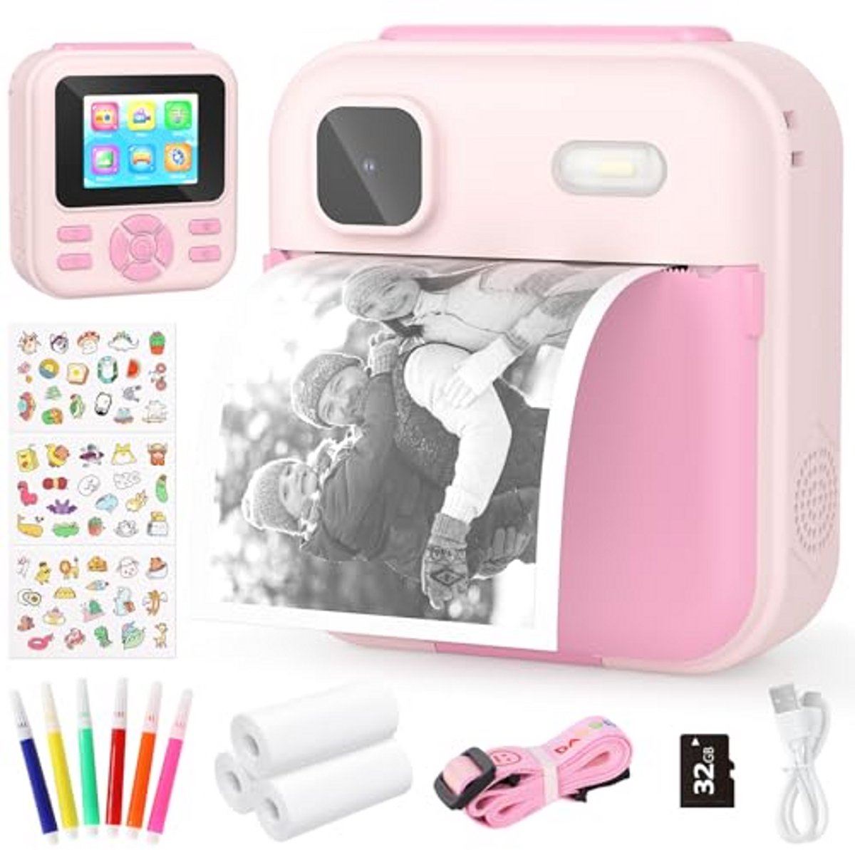 Kinder Camera - Direct Print Camera - Foto's Maken Printen - Inktvrije Thermische Print - 32 GB Kaart - Blauw