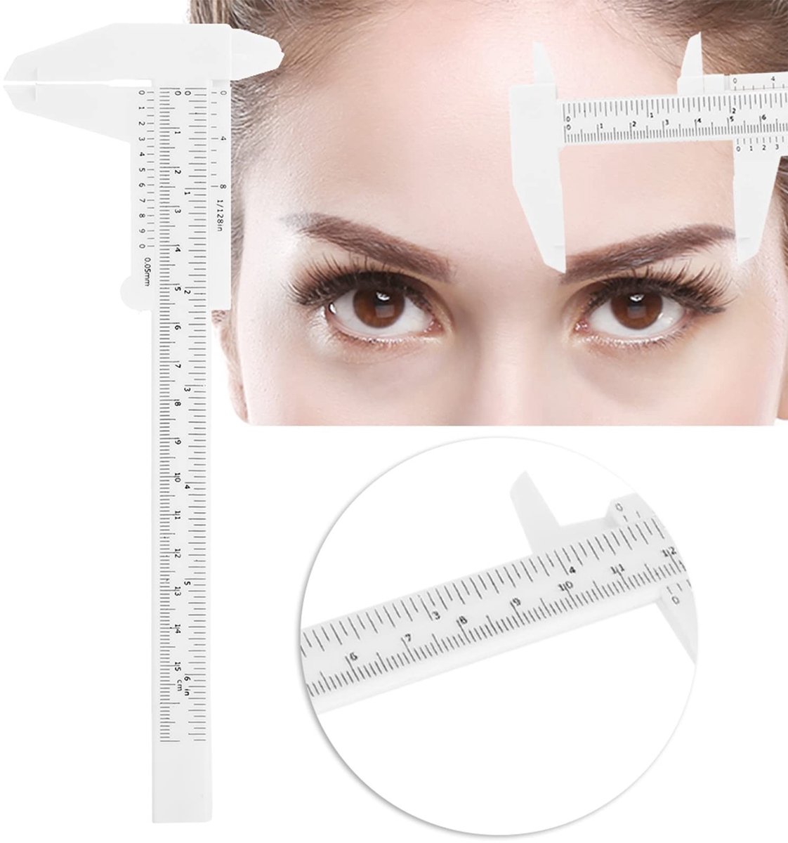 Dailygoods- Wenkbrauwmeetliniaal Kunststof - Microblading Gereedschap - Wenkbrauwgeleider - Wenkbrauwstencil - Meetbereik 0-15,5 cm - Afmetingen 20 x 7 cm - Wenkbrauwliniaal
