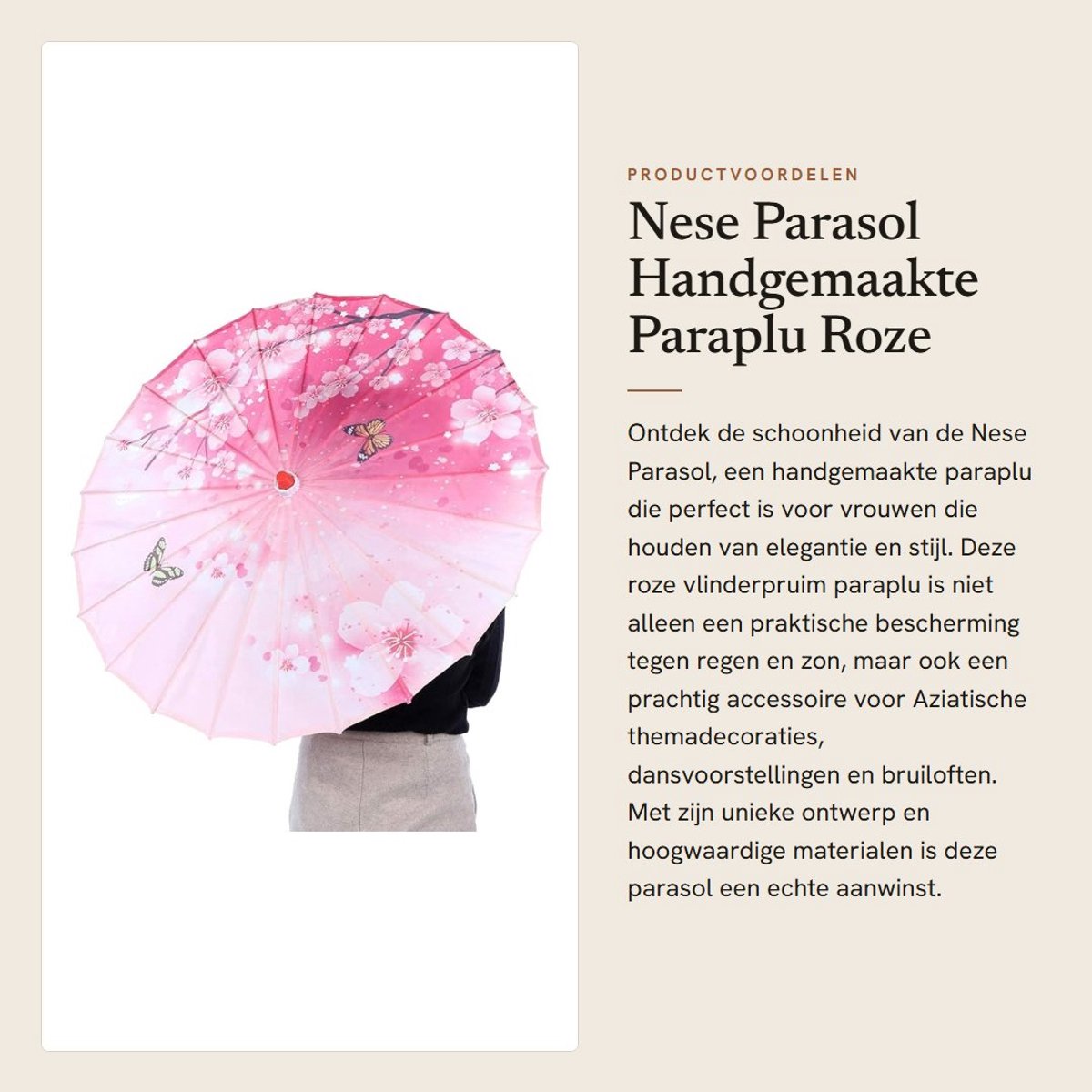 Dailygoods- Paraplu Handgemaakt - Winddicht - Houten Handvat - Aziatische Themadecoratie - Reisgereedschap - Prachtig Patroon - Parasol