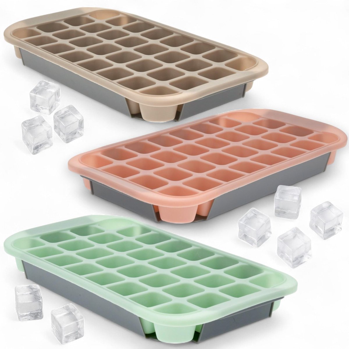 Dailygoods- IJsblokjesvorm Set van 3 - Siliconen - BPA-vrij - Antislip - Stapelbaar - 33,5 x 17,8 x 3,5 cm - Ijsblokjes