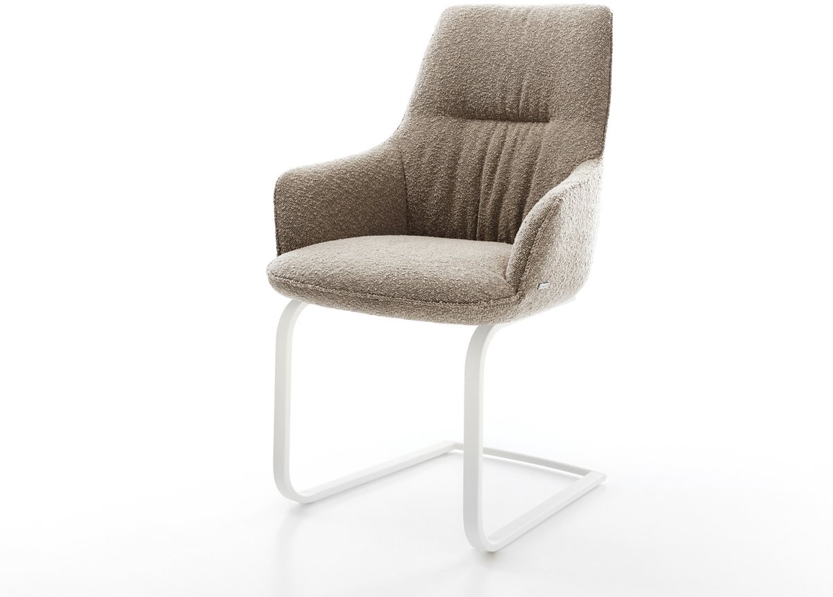 Sledestoel Zelia-Flex met armleuning sledemodel vlak wit bouclé mud pocketveer kern