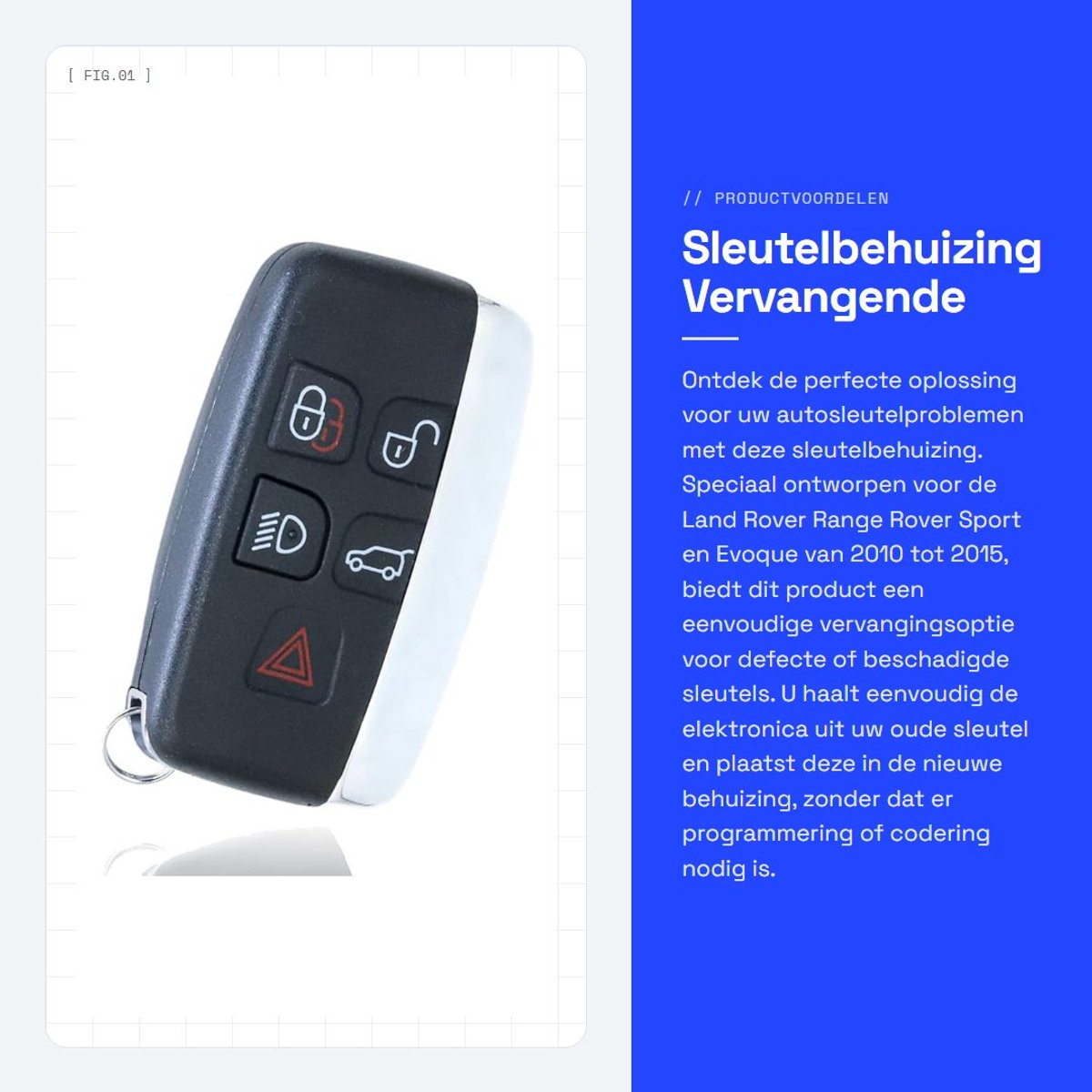 Dailygoods - Sleutelbehuizing - Vervangende afstandsbediening - Ideale oplossing - Universeel formaat - Autosleutel voor Land Rover - Geschikt voor Ra...