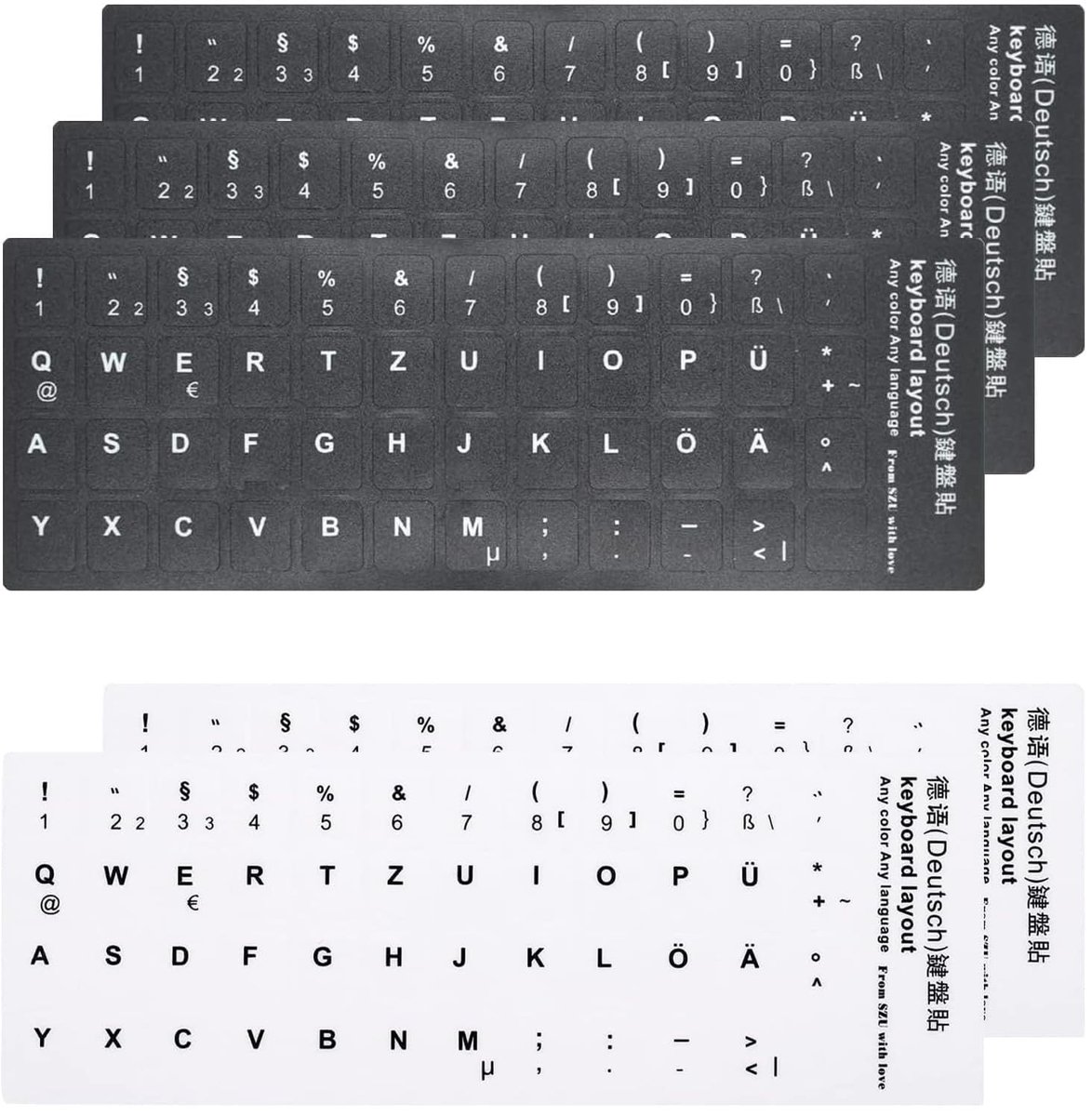 Dailygoods- Toetsenbordstickers - 5 Stuks - Duitse Toetsenbordstickers - Universele Stickerset - Mat - 11 x 13 mm - Slijtvast en Waterdicht - Toetsenbordlabels
