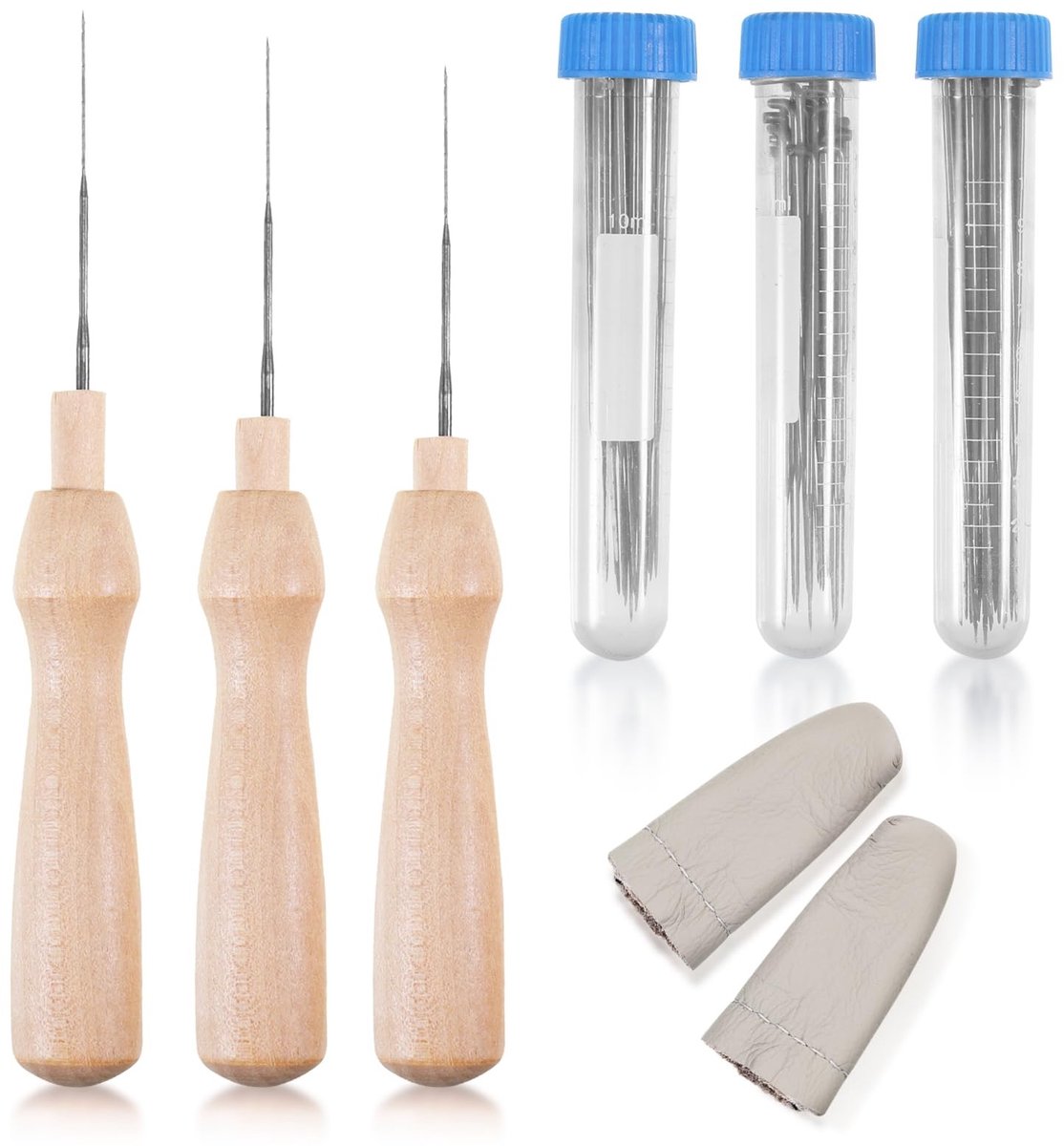 Dailygoods- Viltnaaldenset - Viltwollen Naalden - Droog Vilten - Naaldflessen - Houten Handvat - Ergonomisch Ontwerp - 3 Maten - Naaldviltset