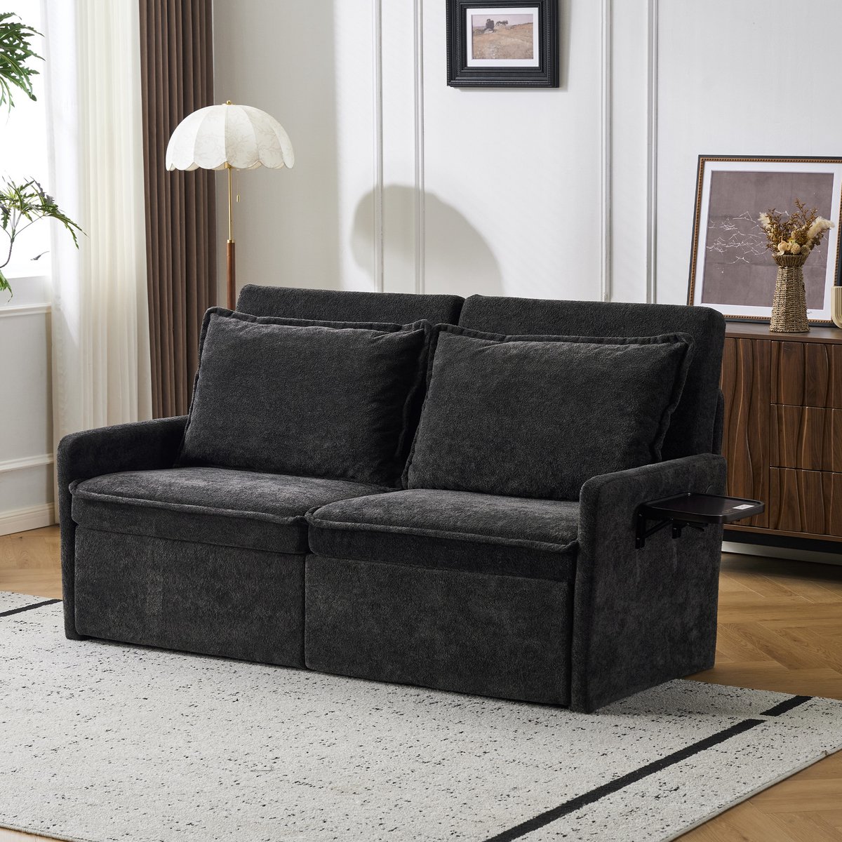 STILVORA Slaapbank 172,5 Cm - 2 Zits Met Vijfvoudig Verstelbare Rugleuning En Slaapfunctie - Voor Woonkamer - Chenille Zwart