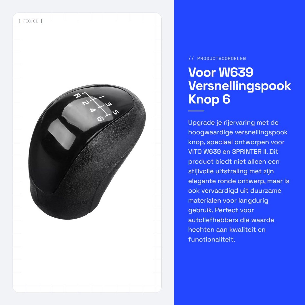 Dailygoods- Versnellingspookknop Hoogwaardige Materialen - Vervangingsknop - 6 Versnellingen - Eenvoudige Installatie - Zwart - Geschikt voor VITO W639/SPRINTER II - Versnellingsknop