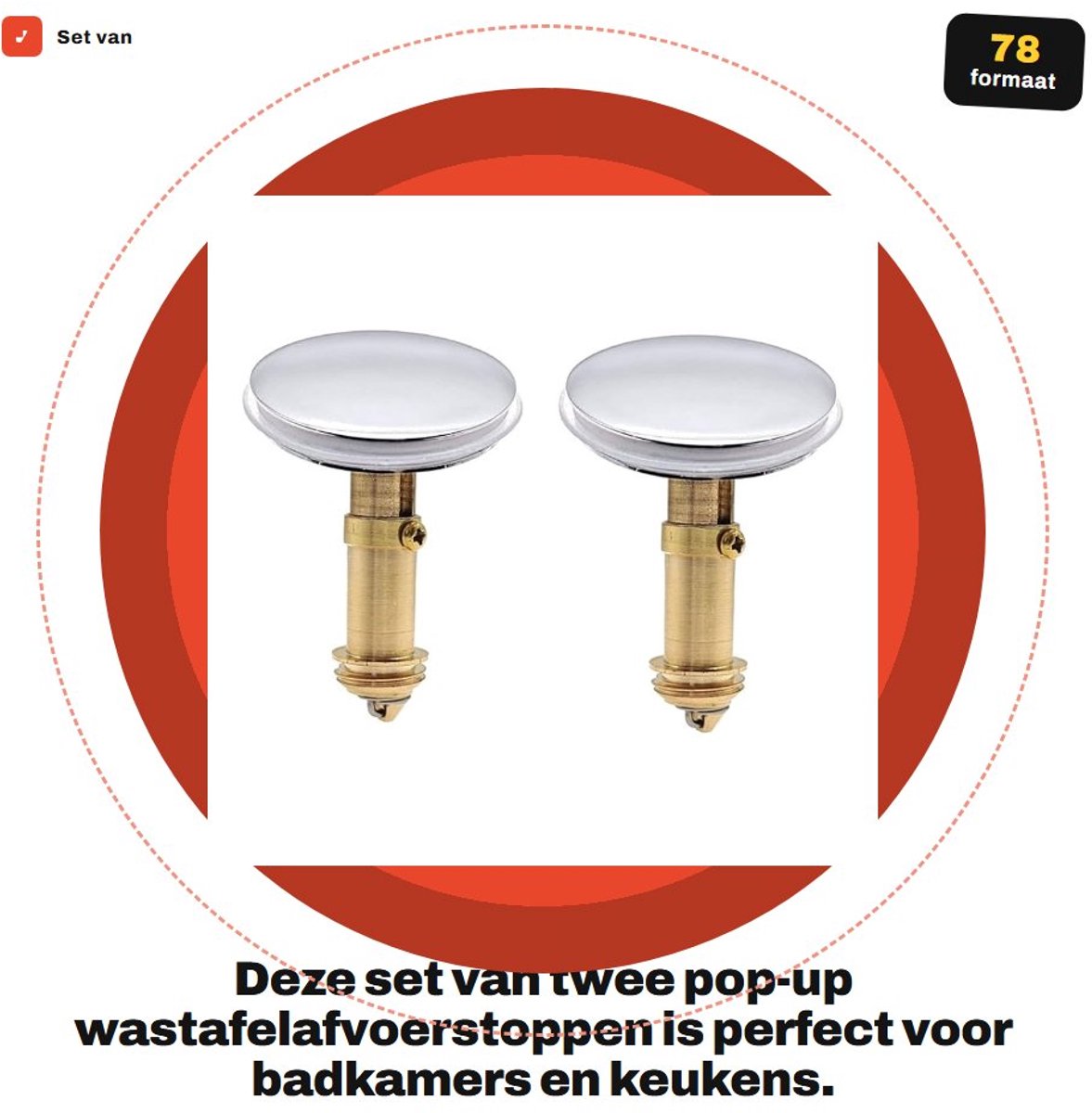 Dailygoods- Wastafelafvalplug 2 Stuks - Pop-up Klik-Clack - Afvoerstop - Verchroomd Messing - Geschikt voor 38mm Gootsteengat - Glad Oppervlak - Afvoerplug
