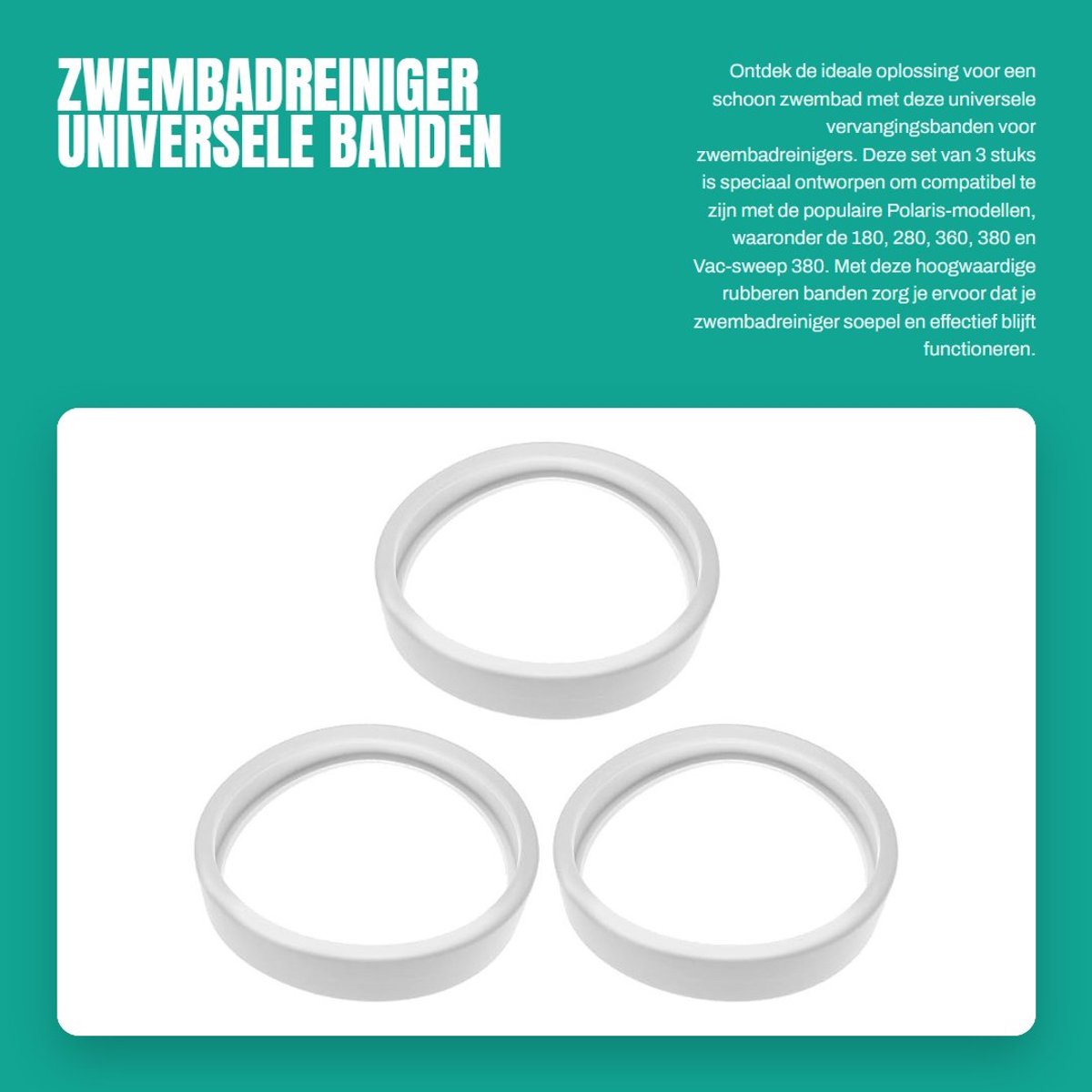 Dailygoods- Zwembadreiniger - Universele Banden - Compatibel met Polaris 180/280/360/380 - Aanpasbare Rubberband - Set van 3 Stuks - Reiniger