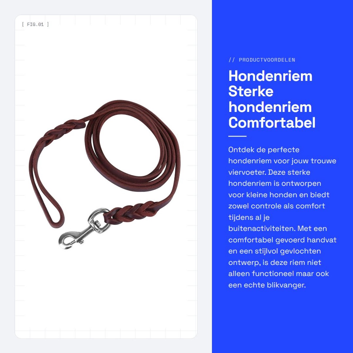 Dailygoods- Hondenriem Sterk - Hondenriem Leer - Gevoerd Handvat - Karabijnsluiting - Geschikt voor Middelgrote Hond - 2,1 m Lengte - Hondentuig