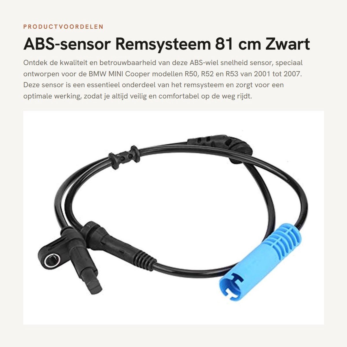 Dailygoods- Wieltoerentalsensor Gloednieuw - ABS Remsysteem - Geschikt voor R50/R52/R53 - 81 cm - Kunststof - Eenvoudig te installeren - Snelheidsensor