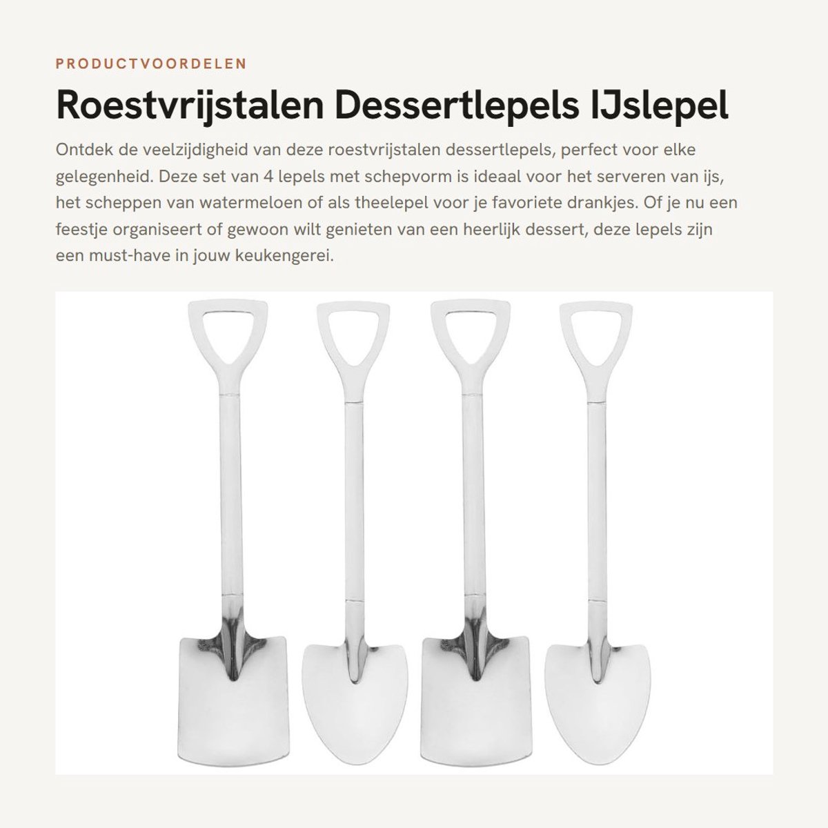 Dailygoods- Dessertlepels 4 stuks - Roestvrij Stalen Lepels - Schepvorm - Theelepels/Koffielepels - IJs/Watermeloenlepels - Comfortabele Handgreep - Lepel