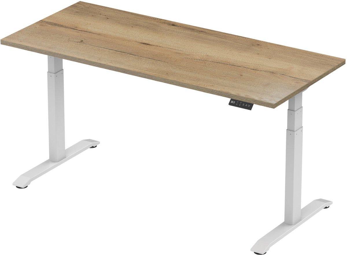 Zit-sta bureau elektrisch verstelbaar - 140 x 80 cm - hoogte 65-130 cm - NPR 1813 & NEN-EN 527 - wit onderstel / authentiek eiken blad