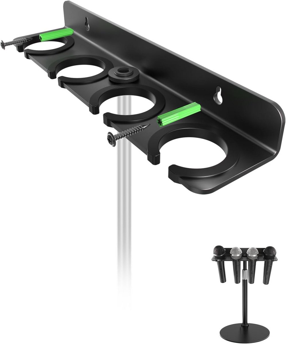 Microfoonhouder - Mic Organizer - Muziek Optredens - Beschermt tegen Krassen - Voor 4 Microfoons - Zwart