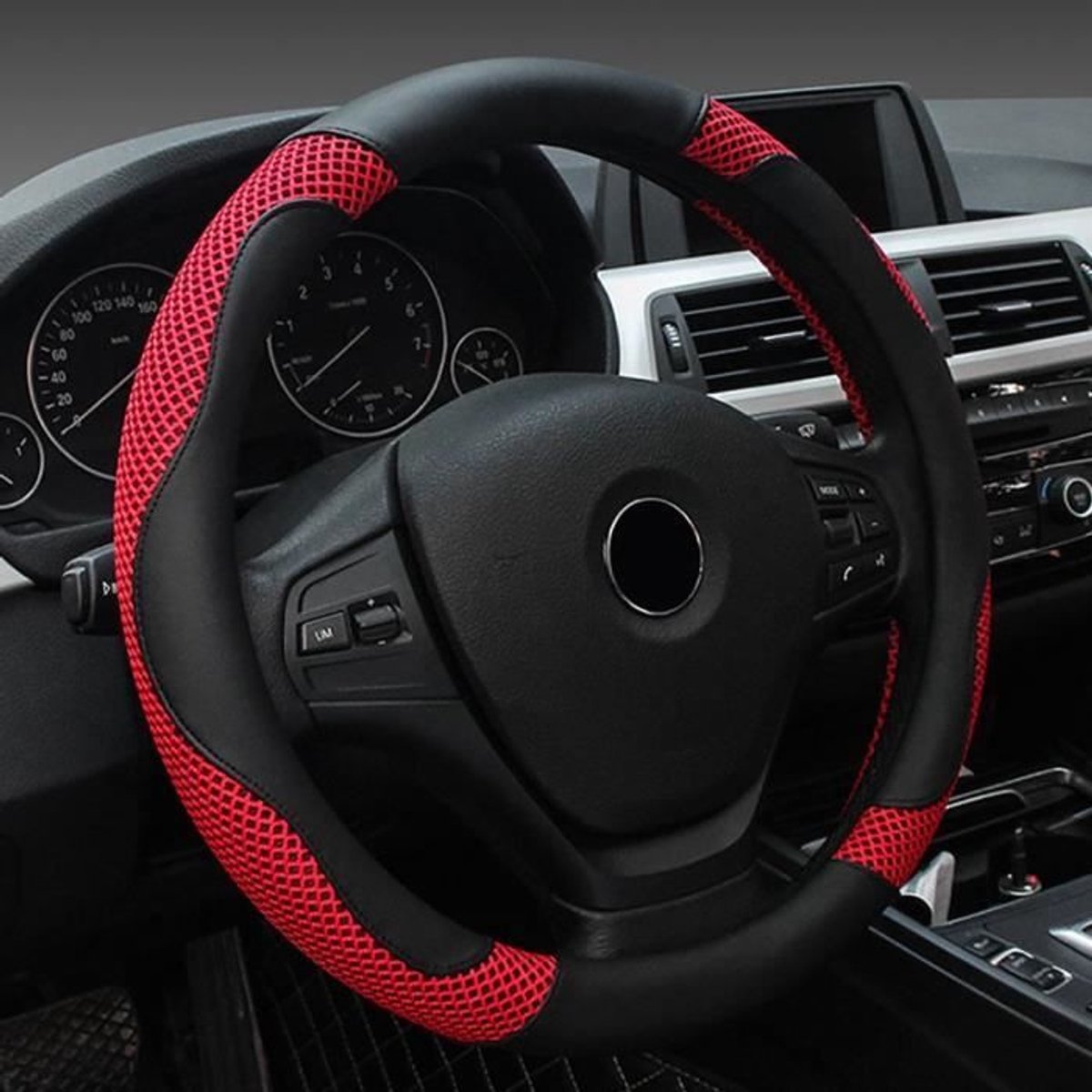 Stuurwielhoes voor de auto - Zwart-rood kleurenschema - 37-38 cm - Hoogwaardig BPA-vrij materiaal