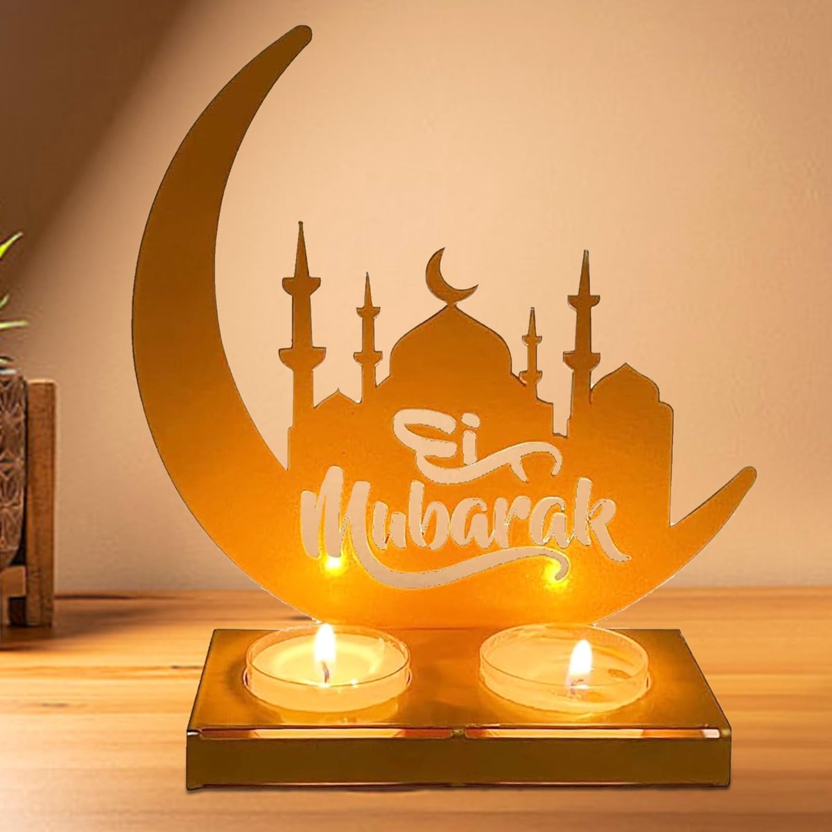 Dailygoods- Kandelaar voor Ramadan - Tafeldecoratie - Woondecoratie - Cadeau - Hoogwaardig ijzer - Afmetingen 16 x 16,5 cm - Kaarsenhouder