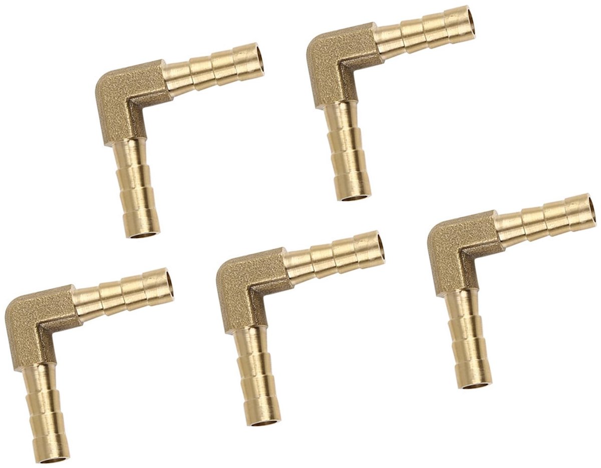 Dailygoods- Slangaansluiting Messing 90 Graden - Mannelijke Schroefdraadaansluiting - Voor Lucht/Water/Gas/Olie - Set van 5 Stuks - 5 mm - Slangconnector