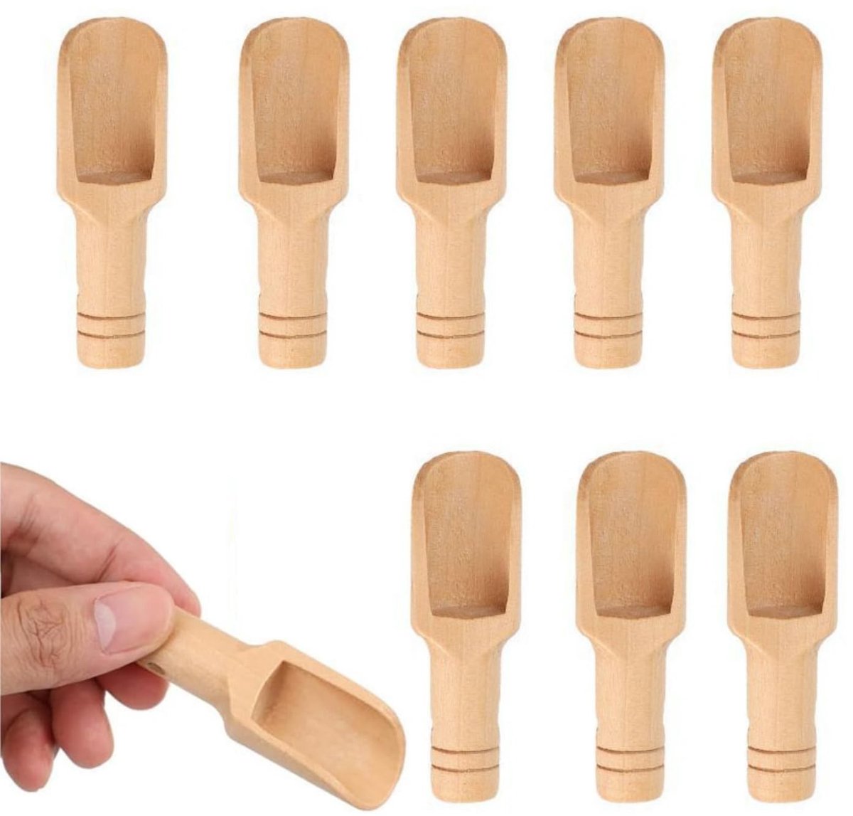 Dailygoods- Houten Schep 9 Stuks - Mini Keuken Schep - Theeschep/Houtschep - Keukengerei voor Specerijen - Lichtgewicht en Draagbaar - Afmetingen 7,6 x 2,3 cm - Keukenschep