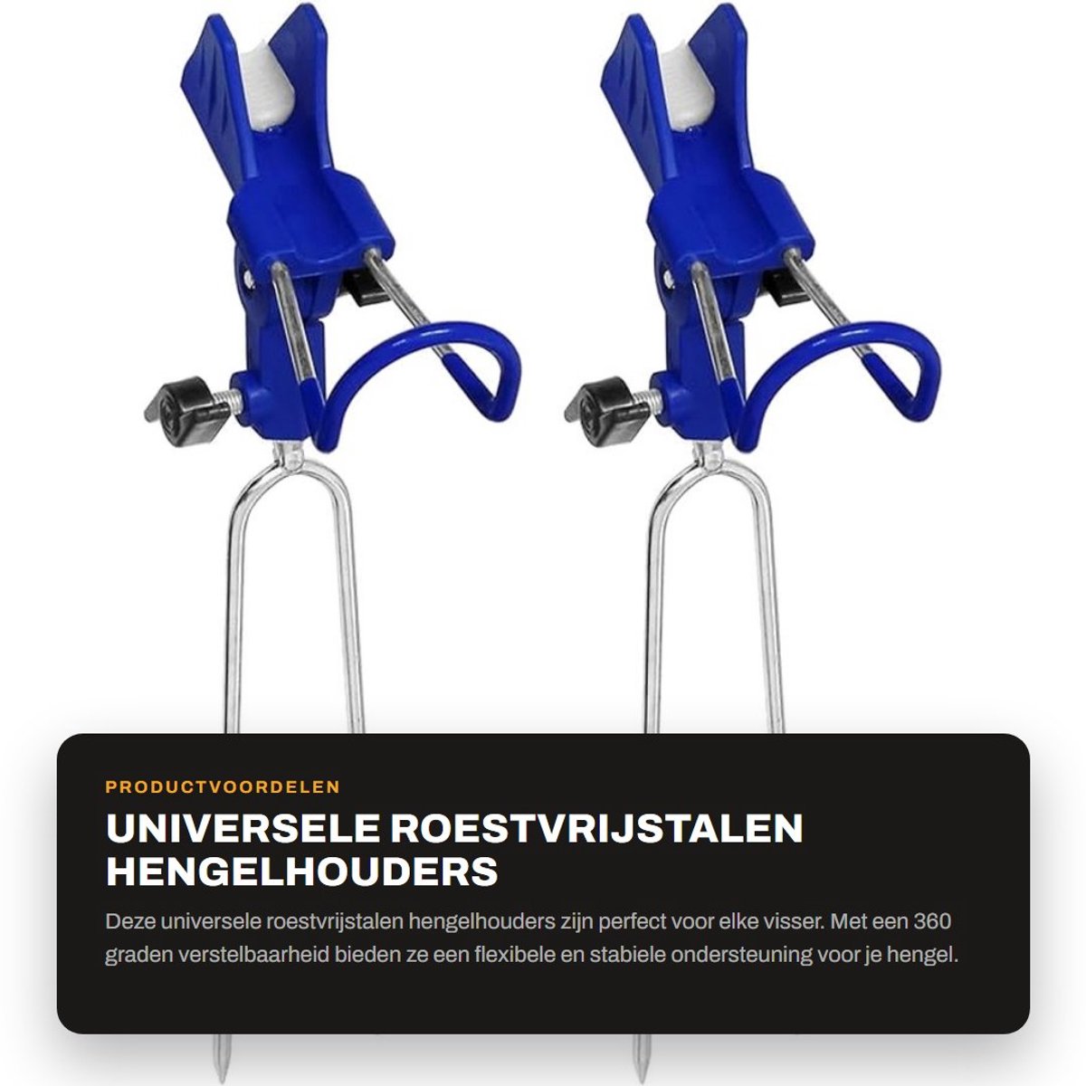 Dailygoods- Hengelhouder 360 Graden Verstelbaar - Roestvrij Staal - Antislip Platen - Grondsteun - Lichtgewicht - Geschikt voor Wal- en Zeevissen - Hengelsteun