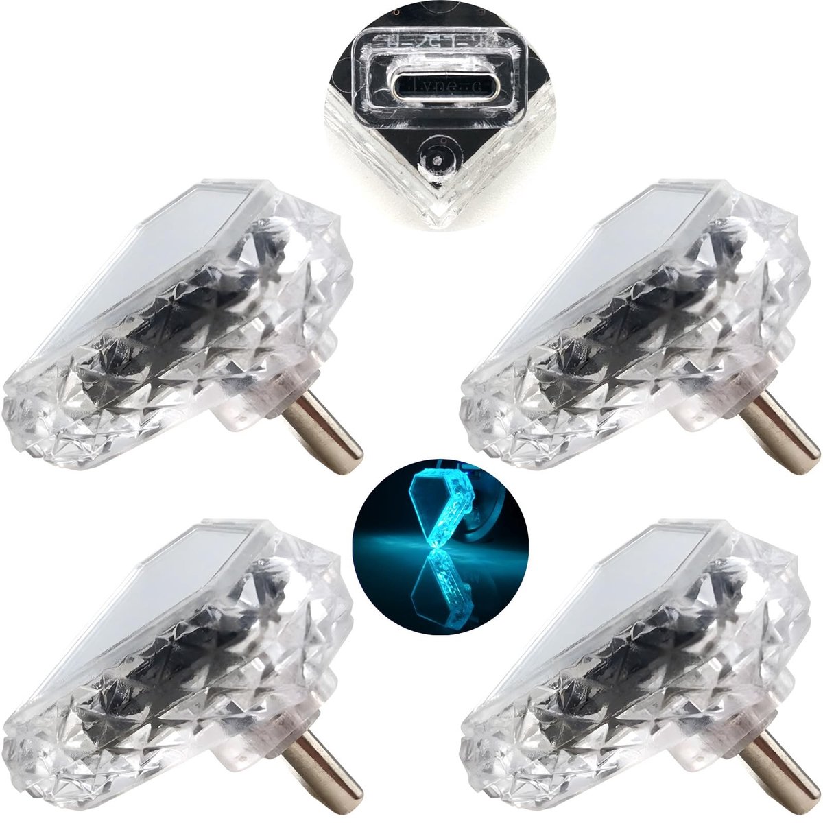 Dailygoods - Noodlamp Type-C - Auto Binnenverlichting - Touchfunctie - IJsblauw - Sfeerlicht - Geschikt voor Powerbanks en Auto's - Set van 4