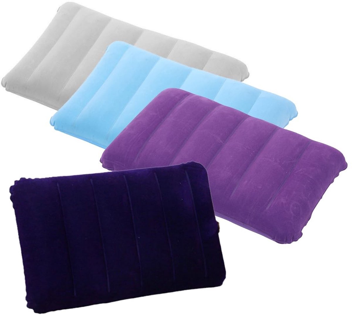 Dailygoods- Opblaasbaar Kussen Lichtgewicht - Opvouwbaar - Ergonomisch - Campingkussen - Reiskussen - 4 Stuks - 47 x 30 cm - Luchtkussen