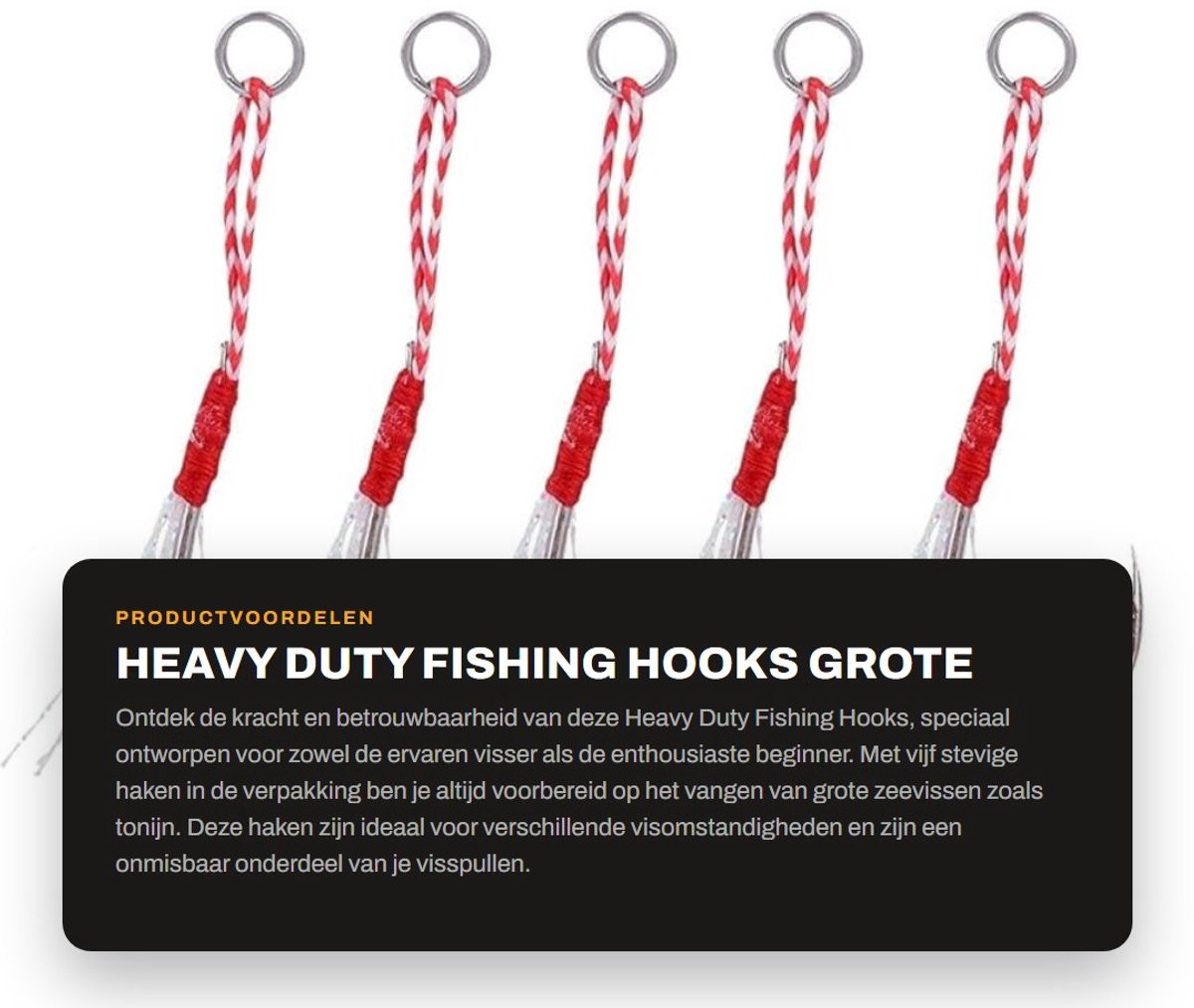 Dailygoods- Vishaak 5 Stuks - Zware Metalen Haken - Duurzaam/Corrosiebestendig - Voor Zeevisserij - 10 Maten - Geschikt voor Diverse Vissen - Haak