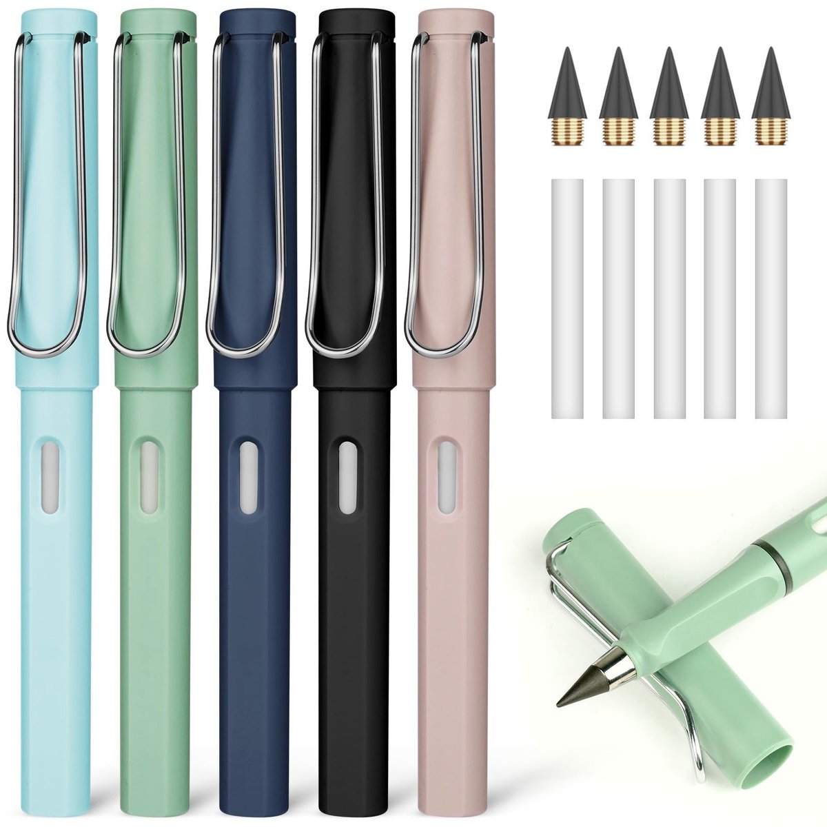 Dailygoods- Potloodset 5 stuks - Herbruikbaar inktloos - Vulpotlood - Gum - Tekenpotloden - Geschikt voor studenten en thuiskantoor - Tekenpotlood