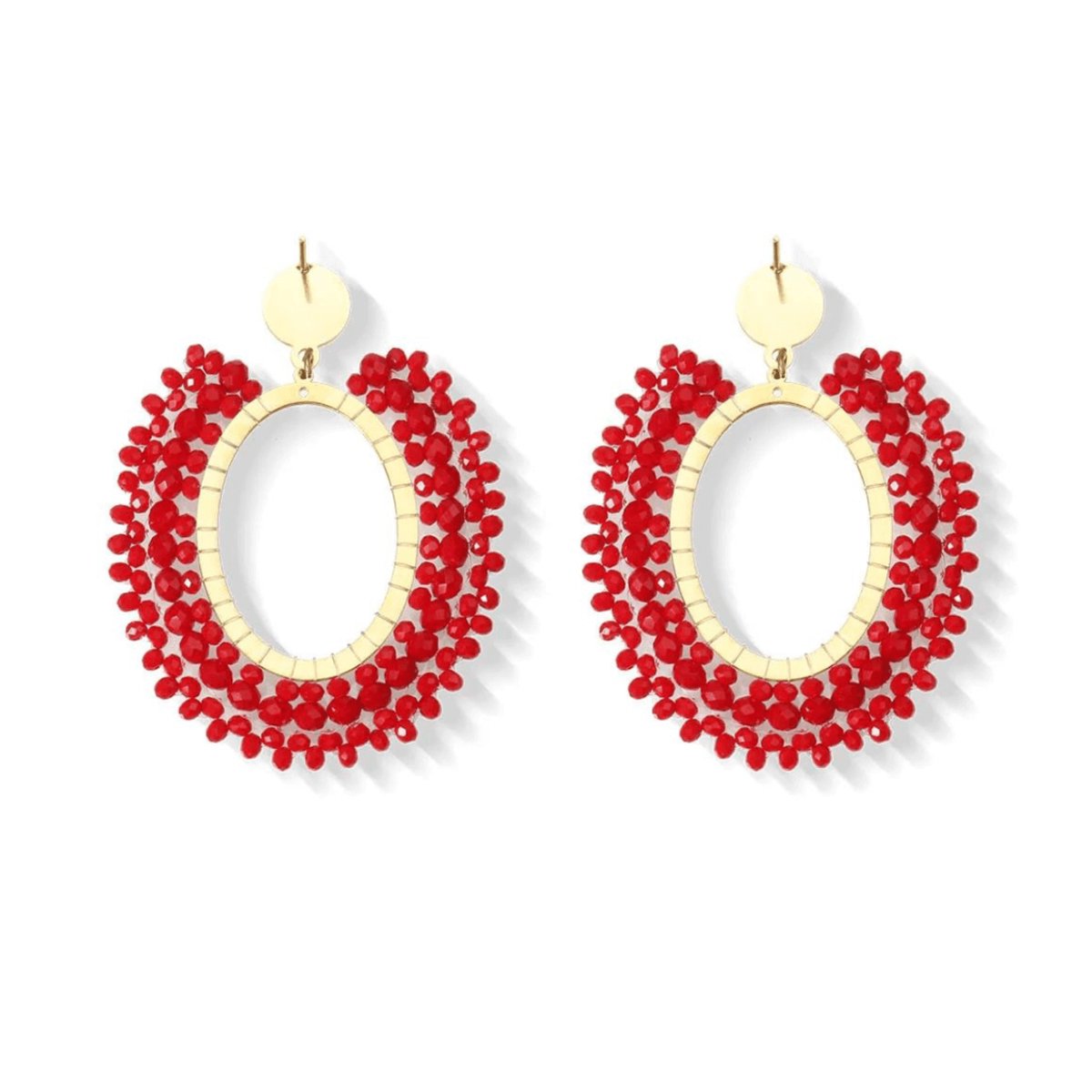 Oorbellen ovaal rood - kralen - waterproof - statement oorbellen