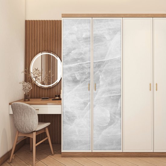 Deurposter 80x205 cm - Deursticker Marmer - Steen - Wit - Luxe - Marmerlook - Meubelfolie zelfklevend - Deurfolie woonkamer - Interieurfolie fotobehang - Deur plakfolie - Deurstickers - Deurbehang sticker - Kamer decoratie