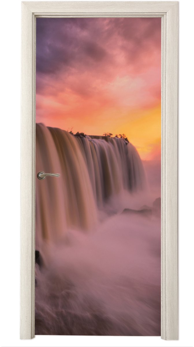 Deurposter 85x205 cm - Deursticker Waterval - Zonsondergang - Natuur - Meubelfolie zelfkle
