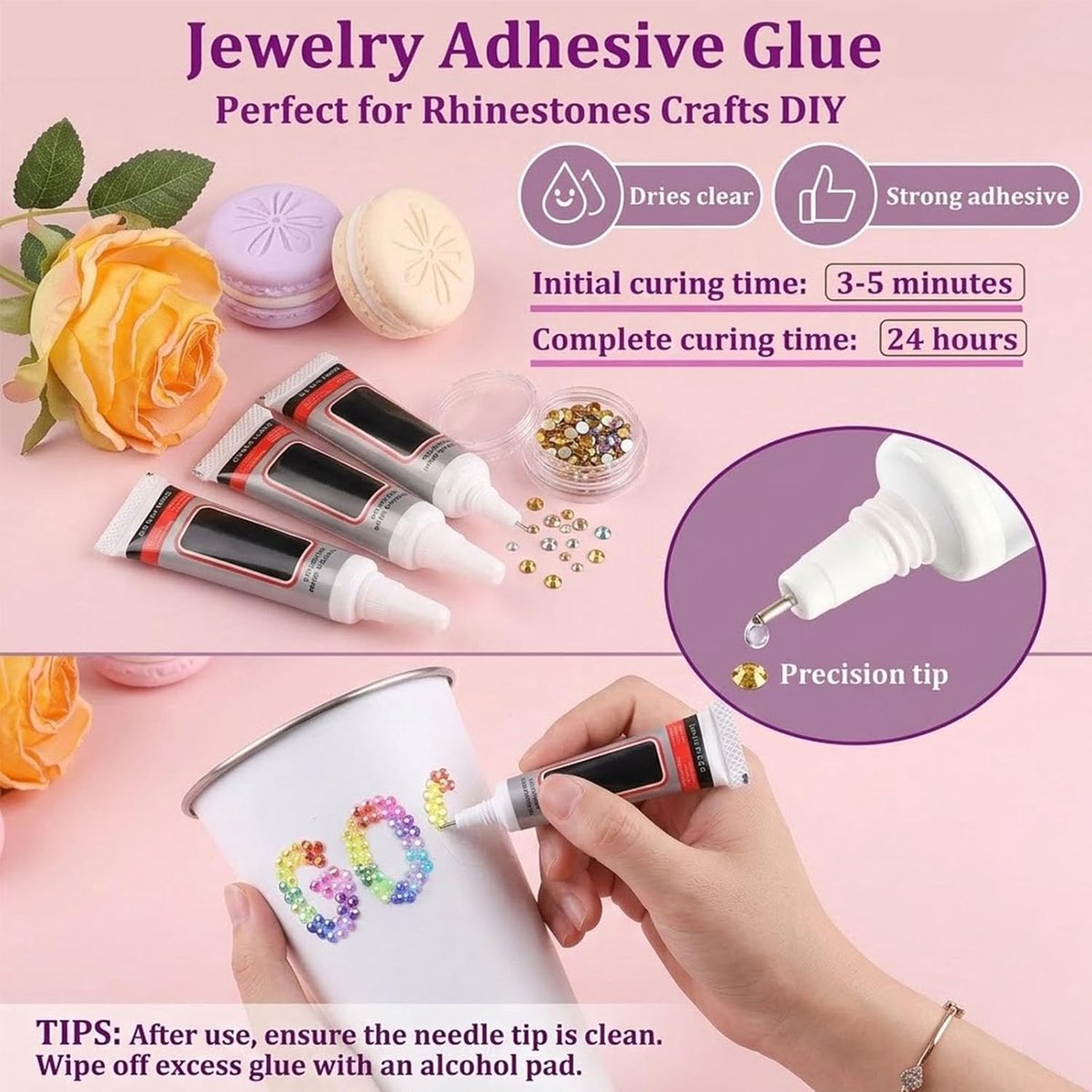Bedazzling Kit - Knutselsteentjes Set - Decoreren van Objecten - Harssteentjes met Lijm - 3 mm - 24 Kleuren — afbeelding 5