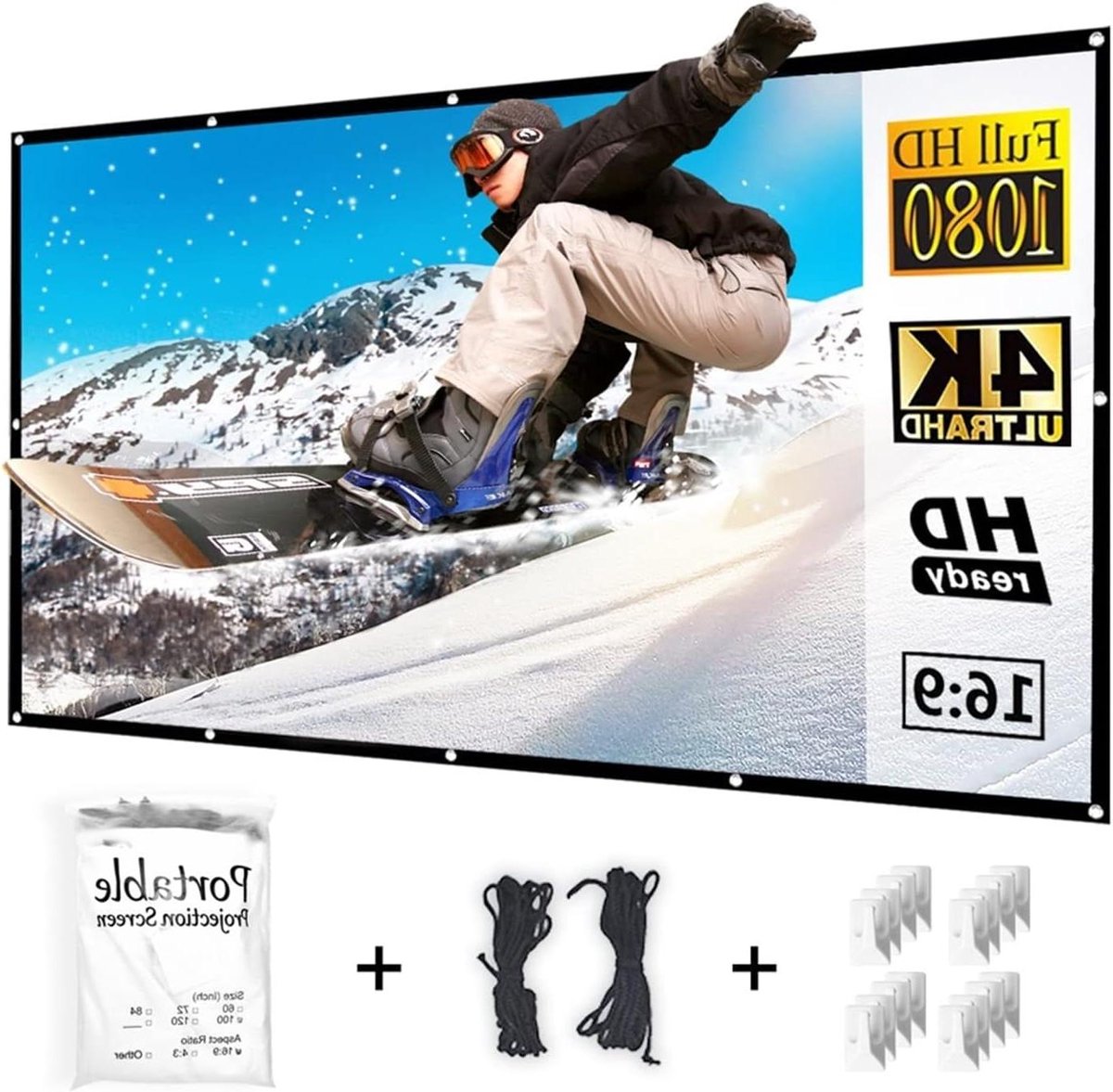 Projector Scherm - Projectiescherm Wit - Thuisbioscoop Maken - Opvouwbaar Draagbaar - 133 inch 16:9 - Wit