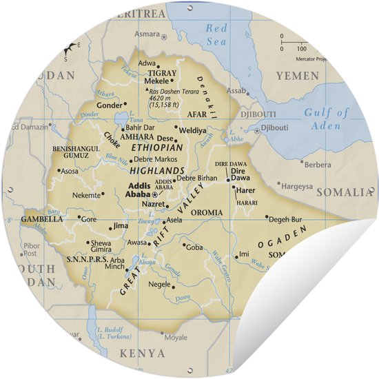 Tuincirkel Ethiopië illustratie met een kompas - 60x60 cm - Ronde Tuinposter - Buiten