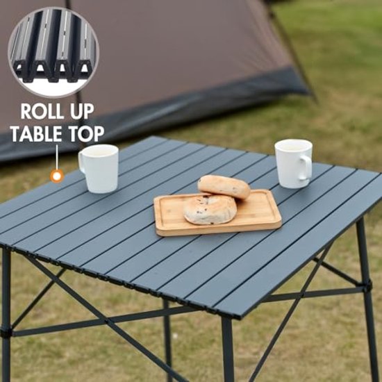 PromoHome Opvouwbare campingtafel aluminium vierkant 70x70 cm - Draagbare tuintafel met roll-up blad en draagtas voor 4 personen - Geschikt voor picknick, BBQ en kamperen "Zilver" — afbeelding 5