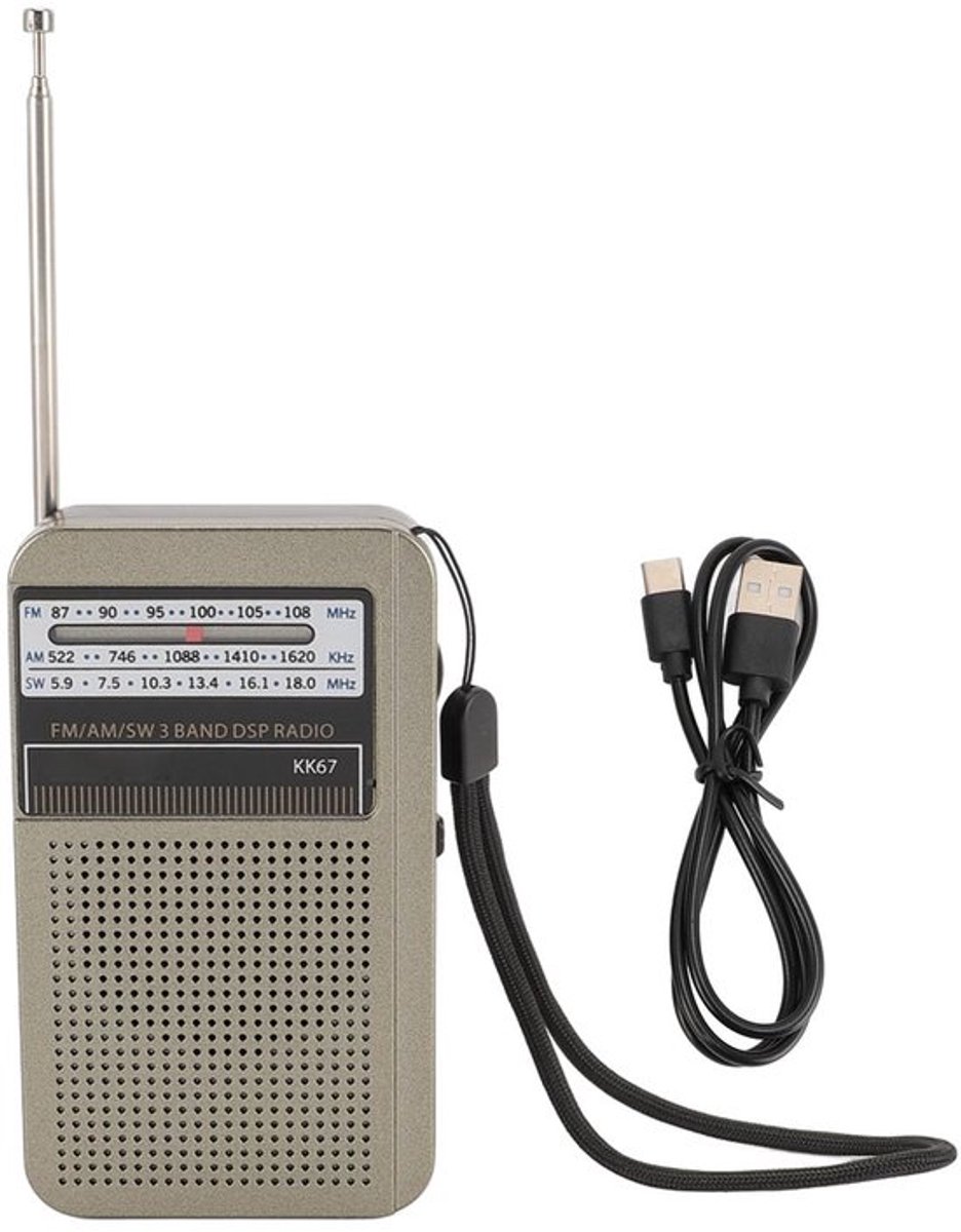 Draagbare SW-radio met draaibare telescopische antenne, ingebouwde magnetische stereoluidspreker, 3,5 mm koptelefoonaansluiting voor noodsituaties binnen en buiten