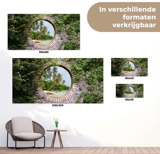 Affiche de jardin - Palmier - Plage - Tropical - Transparent - Affiche de clôture - 160x80 cm - Jardin- Toile de jardin