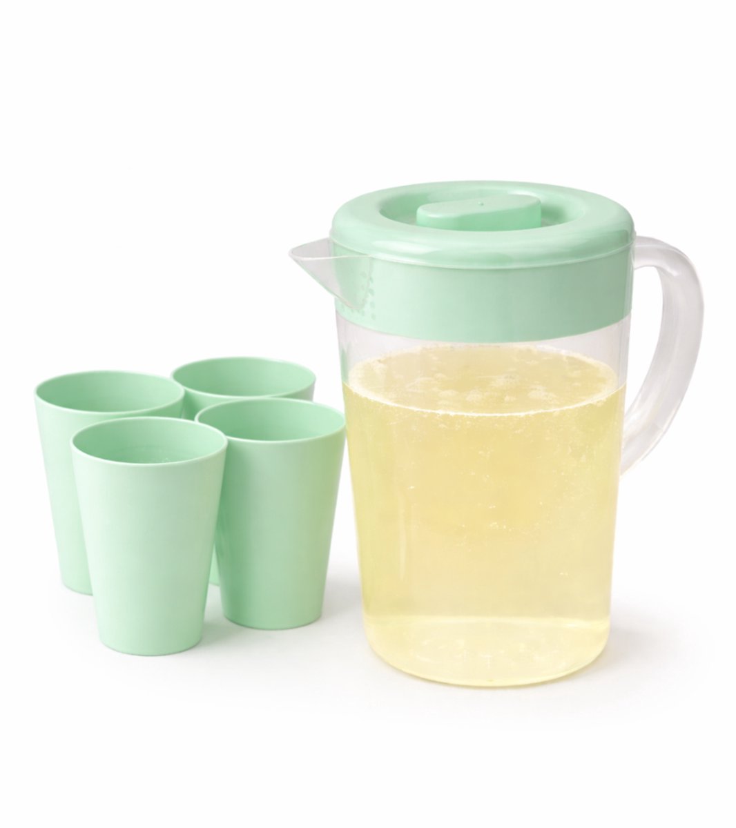 Waterkan - Schenkkan 2L - Schenkkan met deksel - Limonadekan - Schenkkan karaf Met Bekers - Incl 4 Bekers - Sapkan