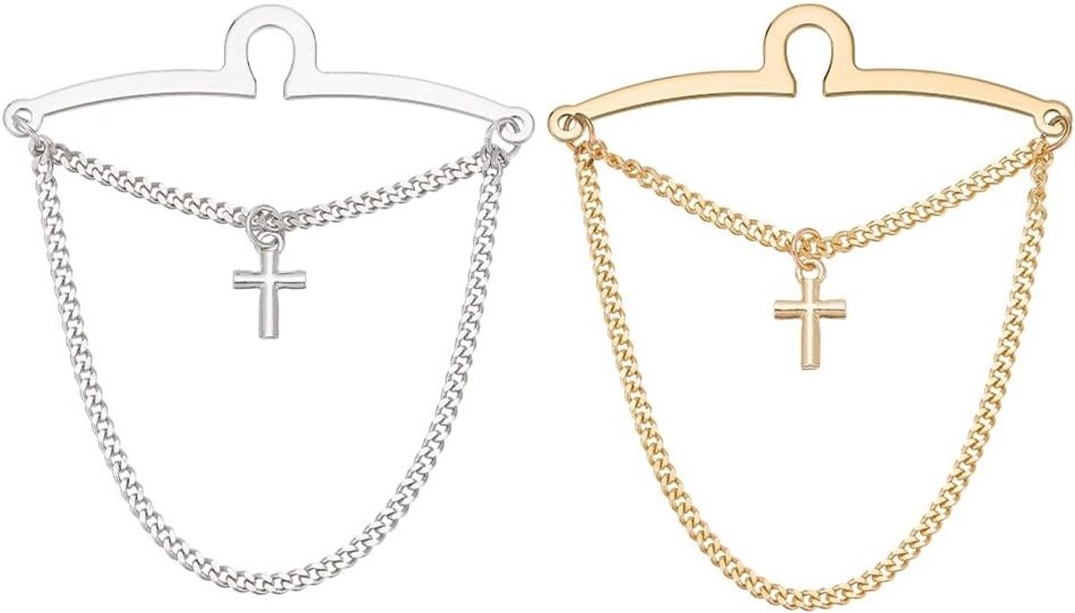 Stijlvolle Messing Stropdas Chains voor Mannen - 74mm Gouden Kruis Chain voor Vergaderingen, Dinners en Vaderdag
