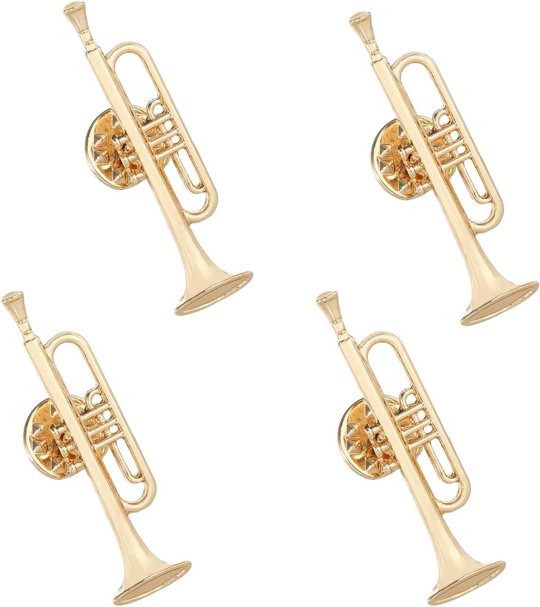4 Stuks Muziek Instrumenten Broche, Miniatuur Trompet Broche, Unieke Metaal Pins voor Blazer, Hoed en Tas, Perfecte Cadeau voor Muzikanten en Muziekliefhebbers